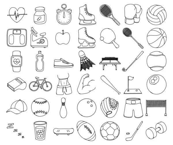 Sport Related Doodle Vector Icon Set Drawing Sketch Illustration Hand — Stock Vector