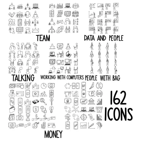 Doodles Vektor Icon Team Daten Und Menschen Reden Arbeiten Mit Vektorgrafiken