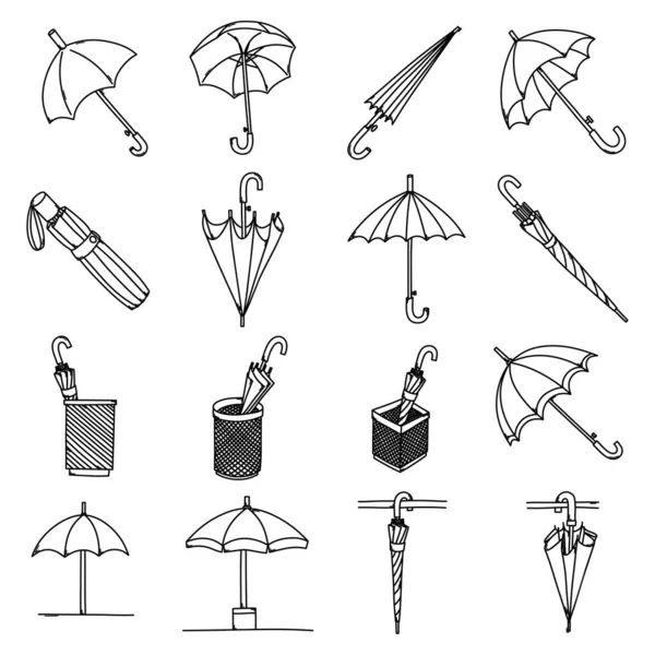 Σύνολο Διανυσματικού Εικονιδίου Umbrella Doodle Σχεδίαση Σχεδιαγράμματος Ζωγραφισμένης Γραμμής Royalty Free Διανύσματα Αρχείου
