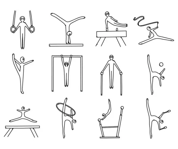 Gymnastik Doodle Vektor Icon Set Zeichnung Skizze Illustration Handgezeichnete Linie Vektorgrafiken