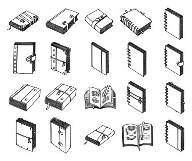 Not Defteri Doodle vektör simgesi ayarlandı. Çizim çizimi el çizimi çizimi çizimi.