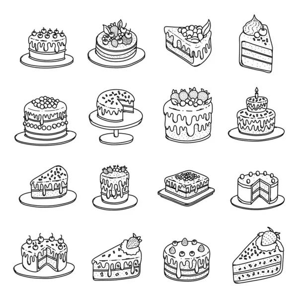 Cake Doodle Vektor Icon Set Zeichnung Skizze Illustration Handgezeichnete Linie lizenzfreie Stockillustrationen