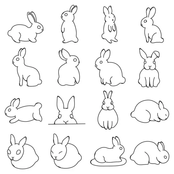 Набор Векторных Значков Кролика Дудла Рисунок Эскиза Стоковый вектор