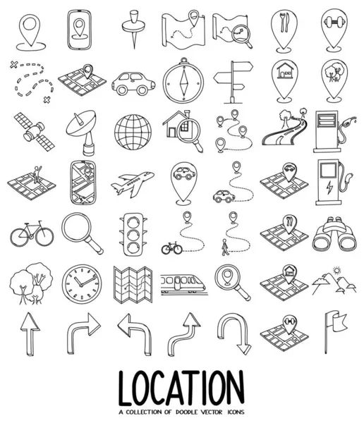 Набор Значков Вектора Location Doodle Рисунок Эскиза Стоковая Иллюстрация