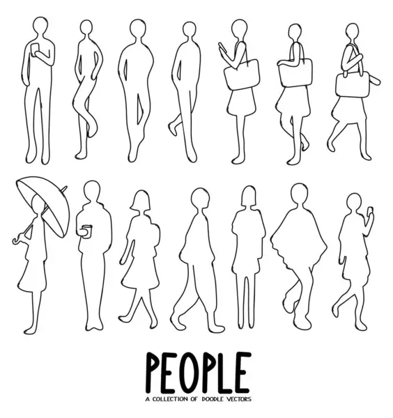 Люди Каракулі Векторний Набір Малюнок Ескізу Ілюстрація Рука Намальована Лінія Стоковий вектор