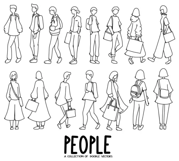 Άνθρωποι Doodle Διάνυσμα Σετ Σχεδίαση Σχεδιαγράμματος Ζωγραφισμένης Γραμμής Διάνυσμα Αρχείου