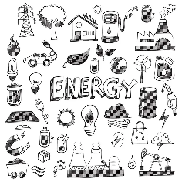 Ekolojiyle ilişkili Doodle vektör seti. Çizim çizimi el çizimi çizimi çizimi.