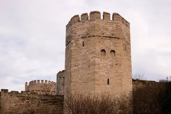 A tower of Yedikule Dungeons in Istanbul, Turkiye. Historic Ottoman Empire tower.