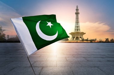 Lahore, Pakistan - 23 Mart: Pakistan 'ın en ünlü şehirlerinden biri olan Minar-e-Pakistan