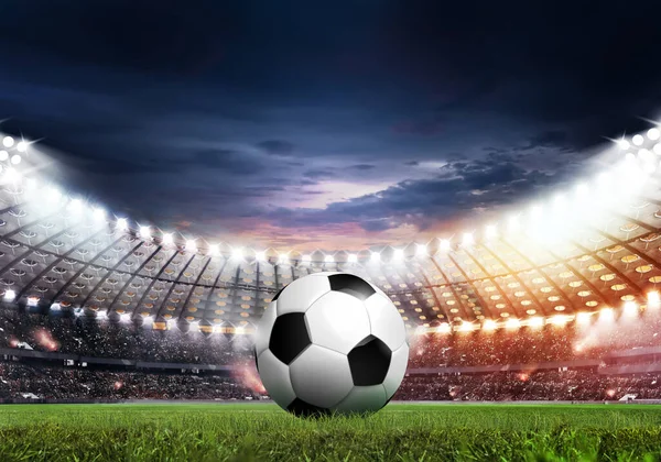 ball on the green field in soccer stadium. ready for game in the midfield - soccer ball close-up.