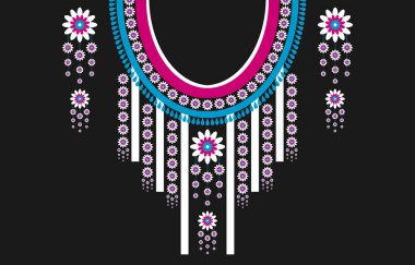 Çiçekli kolye nakışı. Geometrik etnik oryantal model geleneksel. Süslü çiçek dekoru. Arkaplan, duvar kağıdı, giysi, ambalaj, kumaş ve tekstil için tasarım.