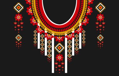 Geometrik etnik oryantal model geleneksel. Çiçekli kolye nakışı. Süslü çiçek dekoru. Arkaplan, duvar kağıdı, giysi, ambalaj, kumaş ve tekstil için tasarım.