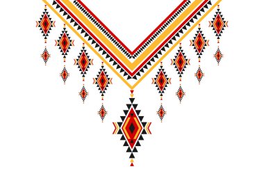Geometrik etnik oryantal model geleneksel. Kabile kolyesi nakışı. Aztek süsü izi. Amerikan, Meksika tarzı. Boyun, illüstrasyon, kumaş, giysi, tekstil, batik için tasarım.
