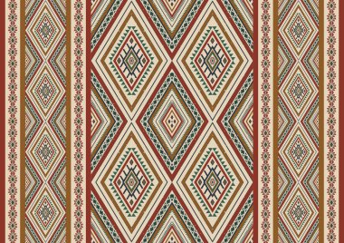 Geleneksel geometrik etnik doğulu kusursuz desen. Kabile tarzı çizgili. Arkaplan, duvar kağıdı, vektör illüstrasyonu, kumaş, giysi, batik, halı, nakış için tasarım.
