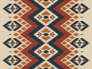 Soyut renkli ikat sanatı. Kabilede kusursuz etnik düzen. Çizgili Meksika tarzı. Arkaplan, illüstrasyon, ambalaj, giysi, batik, kumaş, nakış için tasarım.