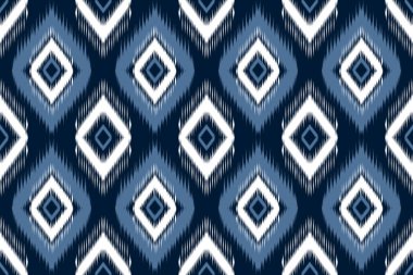 Etnik ikat kabilesinin kusursuz kalıbı. Arkaplan, halı, duvar kağıdı, giysi, ambalaj, kumaş, vektör illüstrasyonu için tasarım. Nakış biçimi.