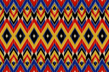 Oriental ikat yerli tarzı. Geometrik etnik kalıplar geleneksel. Arkaplan, illüstrasyon, doku, kumaş, batik, giysi, ambalaj, duvar kağıdı, halı, nakış için tasarım