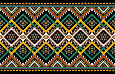 Geometrik etnik desensiz çiçek rengi doğulu. Yerli tarzı. Arkaplan, doku, kumaş, batik, giysi, ambalaj, duvar kağıdı, halı, fayans, nakış için tasarım