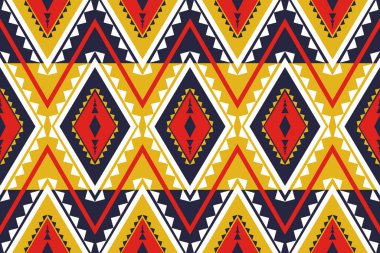 Etnik soyut desenli sanat. Kabilede kusursuz desen, halk nakışı ve Meksika tarzı. Geometrik çizgili. Arkaplan, duvar kağıdı, vektör illüstrasyonu, tekstil, kumaş, giysi, batik.