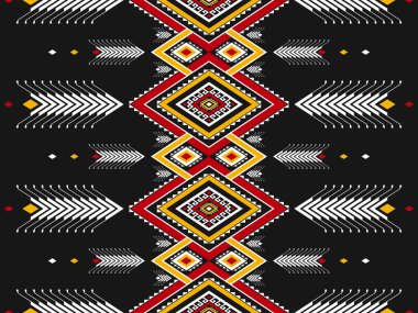 Geometrik etnik kalıplar geleneksel. Arkaplan, duvar kağıdı, vektör illüstrasyonu, tekstil, kumaş, giysi, batik, halı, nakış için tasarım.