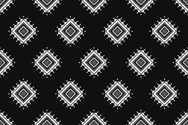 Etnik siyah desenli sanat. Geometrik kusursuz desen kabile, halk nakışı ve Meksika tarzı. Arkaplan, duvar kağıdı, vektör illüstrasyonu, tekstil, kumaş, giysi, halı için tasarım.
