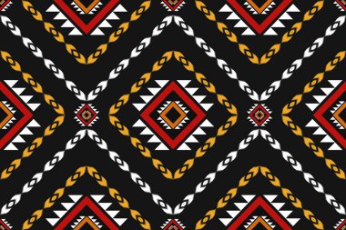 Soyut ikat desenli sanat. Geometrik etnik kalıplar geleneksel. Arkaplan, duvar kağıdı, vektör illüstrasyonu, kumaş, giysi, halı, tekstil, batik, nakış için tasarım.