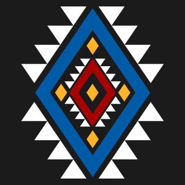 Geometrik etnik model sanatı. Amerikan, Meksika tarzı. Geçmişi Aztek kabilesi süsü. Kumaş, giysi, tekstil, logo, sembol tasarımı.