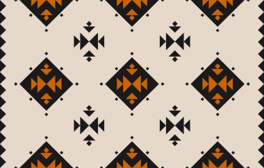 Halı etnik kabile sanatı. Etnik geometrik kusursuz desen. Amerikan, Meksika tarzı. Arkaplan, duvar kağıdı, illüstrasyon, kumaş, giysi, halı, tekstil, batik, nakış için tasarım.