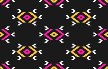 Kumaş etnik kabile modeli sanatı. Geleneksel etnik geometrik kusursuz desen. Arkaplan, duvar kağıdı, illüstrasyon, kumaş, giysi, halı, tekstil, batik, nakış için tasarım.