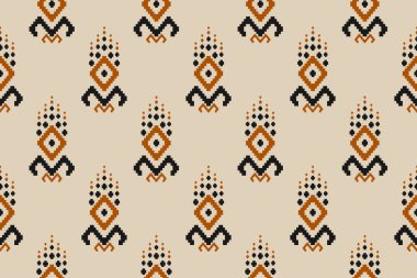 Güzel etnik ikat sanatı. Kabilesel olarak geometrik, pürüzsüz desen. Kumaş Hint tarzı. Arkaplan, duvar kağıdı, vektör illüstrasyonu, kumaş, giysi, halı, tekstil, batik, nakış için tasarım.