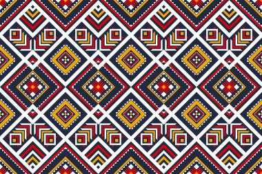 Geometrik etnik düzen kabilesel olarak kusursuz. Kumaş etnik model sanat. Arkaplan, duvar kağıdı, vektör illüstrasyonu, kumaş, giysi, halı, tekstil, batik, nakış için tasarım.