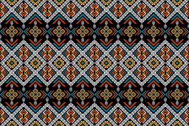 Geometrik etnik düzen kabilesel olarak kusursuz. Kumaş etnik model sanat. Arkaplan, duvar kağıdı, vektör illüstrasyonu, kumaş, giysi, halı, tekstil, batik, nakış için tasarım.