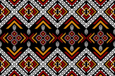 Geometrik etnik düzen kabilesel olarak kusursuz. Güzel Aztek desenli sanat. Arkaplan, duvar kağıdı, vektör illüstrasyonu, kumaş, giysi, halı, tekstil, batik, nakış için tasarım.