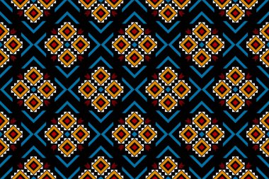 Geometrik etnik doğulu, kabilesel düzende kusursuz bir model. Arkaplan, duvar kağıdı, vektör illüstrasyonu, kumaş, giysi, halı, tekstil, batik, nakış için tasarım.