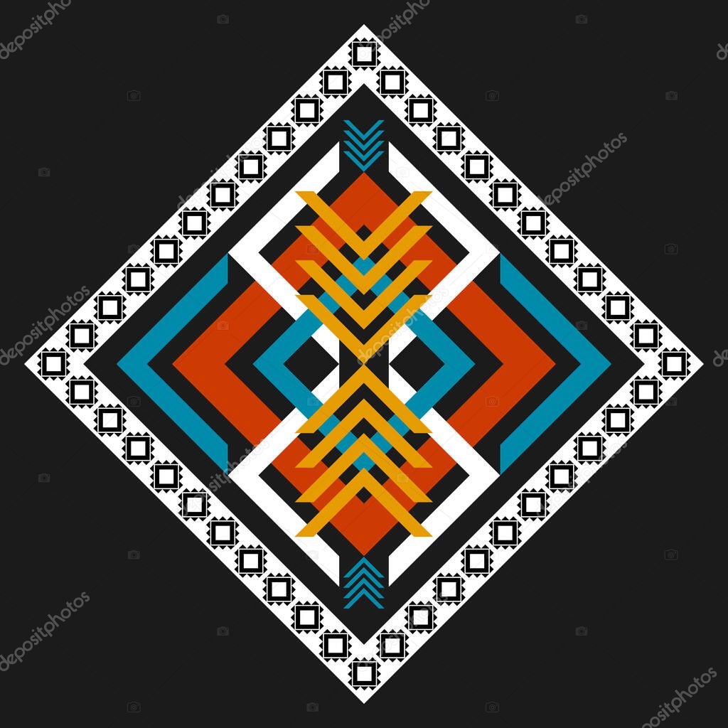 Geometric ethnic pattern art. American, Mexican style. Background Aztec tribal ornament. Design for fabric, clothing, textile, logo, symbol.