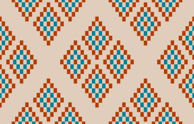 Kumaş etnik Aztek tarzı. Kabiledeki etnik geometrik kusursuz desen. Arkaplan, duvar kağıdı, illüstrasyon, kumaş, giysi, halı, tekstil, batik, nakış için tasarım.