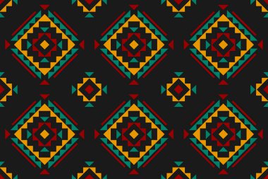 Etnik Aztek desenli sanat. Geometrik kusursuz desen kabile, halk nakışı ve Meksika tarzı. Arkaplan, duvar kağıdı, vektör illüstrasyonu, tekstil, kumaş, giysi, halı için tasarım.