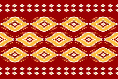 Halı kırmızı desenli sanat. Geometrik etnik örgü, kabilesel düzende kusursuz desen. Amerikan ve Meksika tarzı. Arkaplan tasarımı, Vektör illüstrasyonu, kumaş, giysi, halı, batik, nakış.