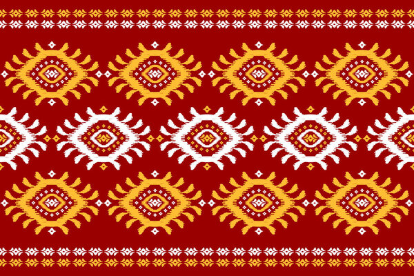 Carpet ikat red pattern art. Geometric ethnic ikat seamless pattern in tribal. American and Mexican style. Design for background, Vector illustration, fabric, clothing, carpet, batik, embroidery.