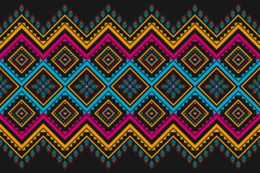 Halı çiçek desenli sanat. Geometrik etnik düzen kabilesel olarak kusursuz. Amerikan, Meksika tarzı. Arkaplan tasarımı, Vektör illüstrasyon, kumaş, giysi, halı, batik, nakış.