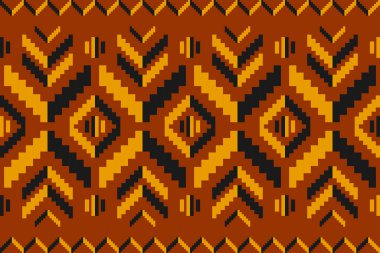 Turuncu halı desenli sanat eserleri. Geometrik etnik kalıplar geleneksel. Amerikan, Meksika tarzı. Arkaplan, duvar kağıdı, kumaş, giysi, halı, tekstil, batik, nakış için tasarım.