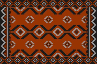 Turuncu halı desenli sanat eserleri. Geometrik etnik kalıplar geleneksel. Amerikan, Meksika tarzı. Arkaplan, duvar kağıdı, kumaş, giysi, halı, tekstil, batik, nakış için tasarım.