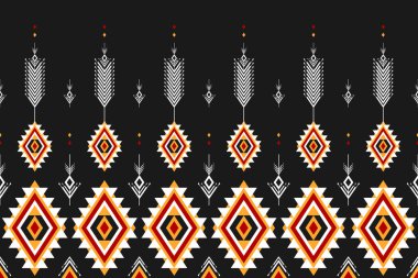 Soyut etnik Aztek tarzı. Kabiledeki etnik geometrik kusursuz desen. Sınır süsü baskısı. Arkaplan, duvar kağıdı, illüstrasyon, kumaş, giysi, halı, tekstil, batik, nakış için tasarım.