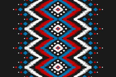 Halı Etnik Şablon Sanatı. Geometrik etnik örgü, kabilesel düzende kusursuz desen. Meksika usulü. Arkaplan, duvar kağıdı, illüstrasyon, kumaş, giysi, halı, tekstil, batik, nakış için tasarım.