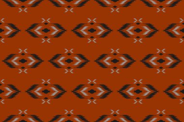 Turuncu kumaş desenli sanat eseri. Geometrik etnik kalıplar geleneksel. Amerikan, Meksika tarzı. Arkaplan, duvar kağıdı, kumaş, giysi, halı, tekstil, batik, nakış için tasarım.