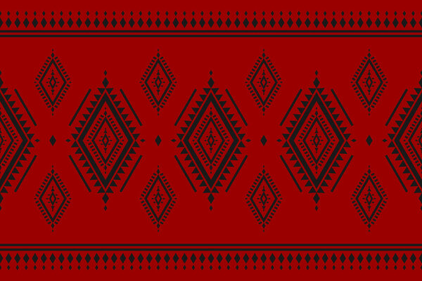 Ковровое искусство ацтекского красного цвета. Геометрический этнический бесшовный рисунок в племенах. Американский и мексиканский стиль. Дизайн фона, векторная иллюстрация, ткань, одежда, ковер, батик, вышивка.