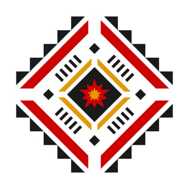 Geometrik etnik model sanatı. Amerikan, Meksika tarzı. Geçmişi Aztek kabilesi süsü. Kumaş, giysi, tekstil, logo, sembol tasarımı.