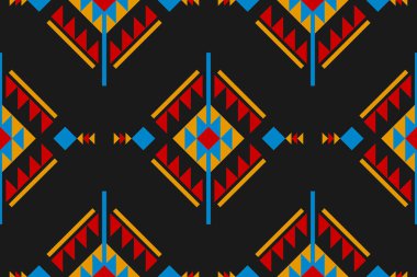 Etnik Aztek desenli sanat. Geometrik kusursuz desen kabile, halk nakışı ve Meksika tarzı. Arkaplan, duvar kağıdı, vektör illüstrasyonu, tekstil, kumaş, giysi, halı için tasarım.