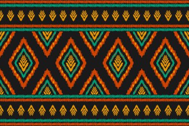 Halı Etnik Şablon Sanatı. Geometrik etnik örgü, kabilesel düzende kusursuz desen. Meksika usulü. Arkaplan, duvar kağıdı, illüstrasyon, kumaş, giysi, halı, tekstil, batik, nakış için tasarım.