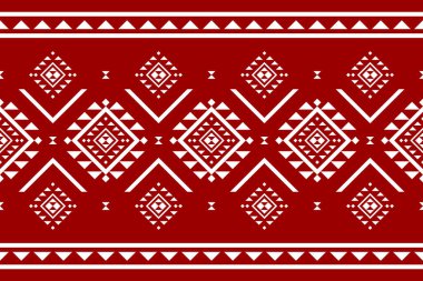 Aztek halısı kırmızı desenli sanat eseri. Geometrik etnik düzen kabilesel olarak kusursuz. Amerikan ve Meksika tarzı. Arkaplan, illüstrasyon, kumaş, giysi, halı, batik, nakış için tasarım.